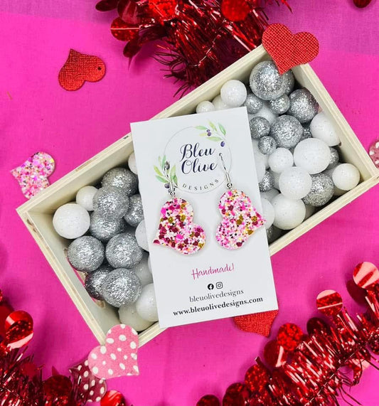 Glitter Pink Heart Earrings