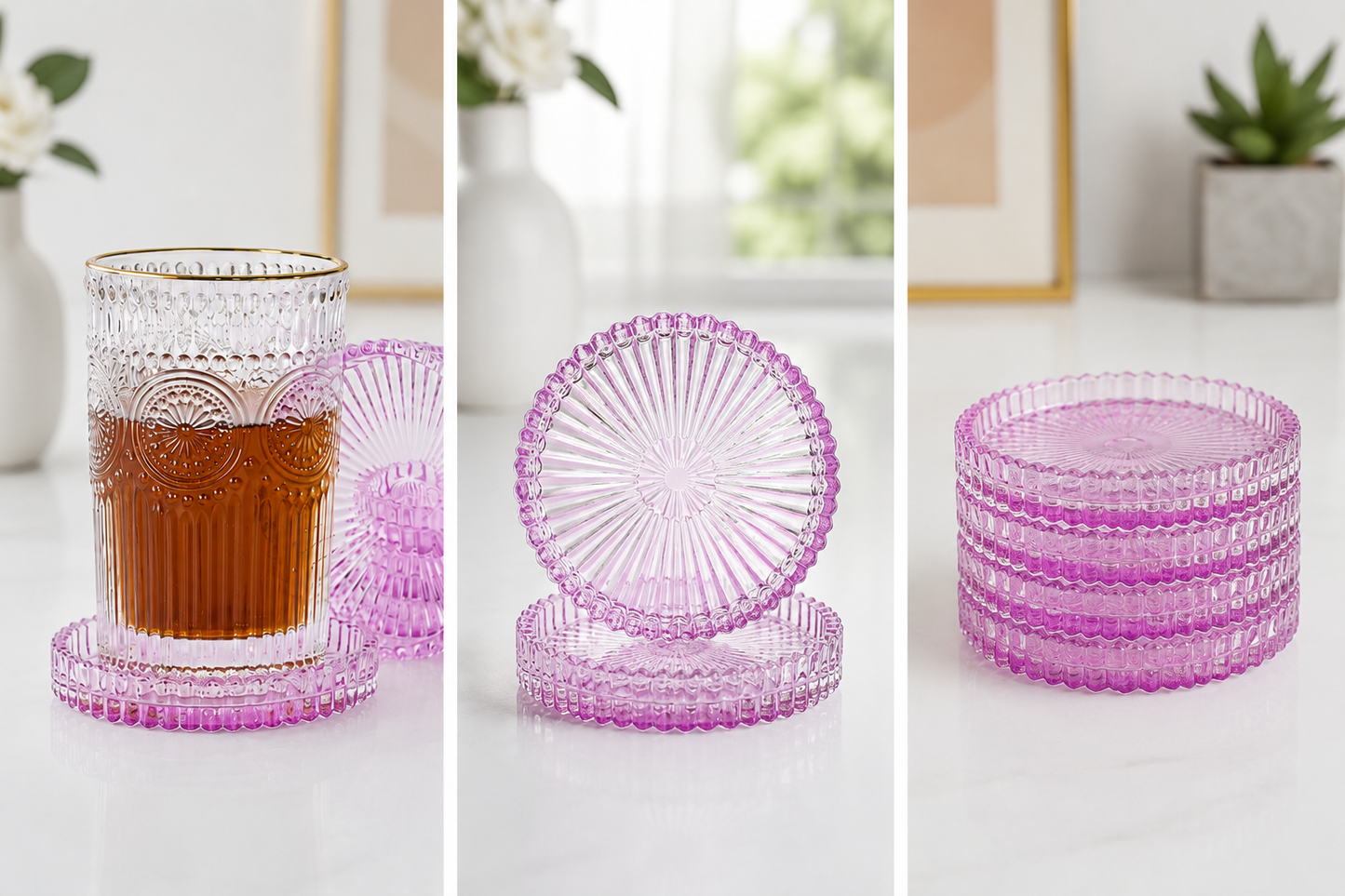 Purple Crystal Tone Glass Coasters