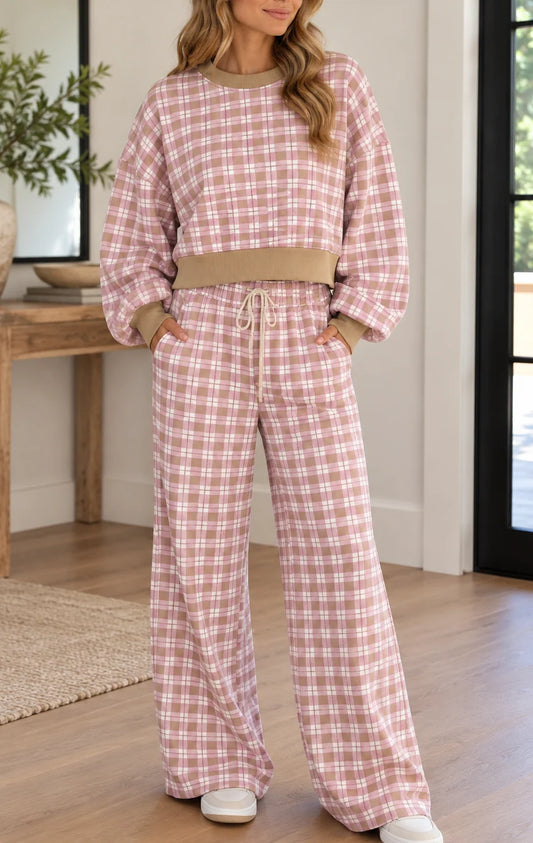 *PREORDER* Plaid Drop Shoulder Ribbed Set
