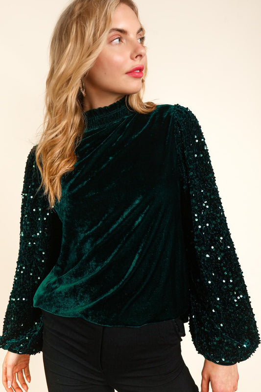 Holiday Velvet Sequin Top