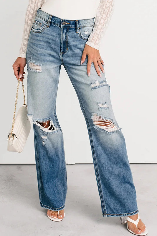 *PREORDER* Mid Rise Distressed Straight Jeans