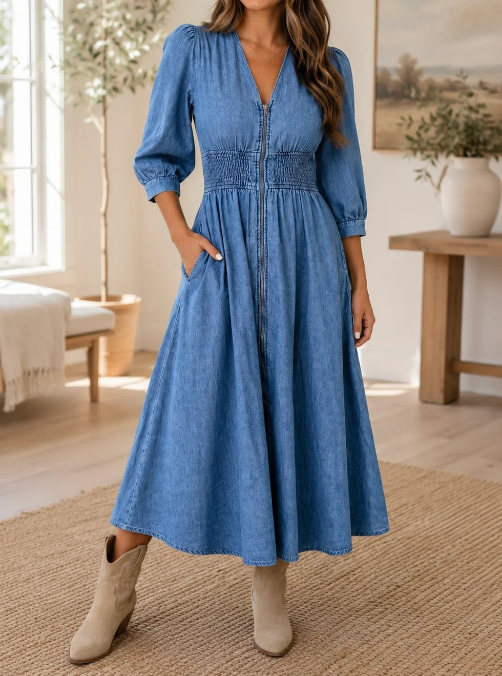 *PREORDER* Blue Zipper Denim Dress