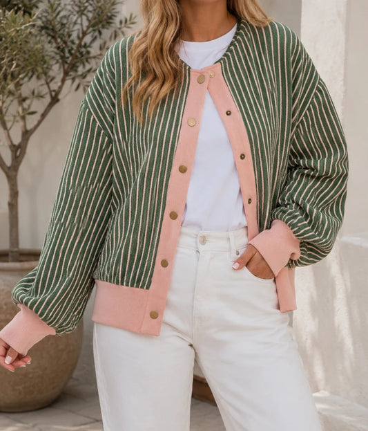 *PREORDER* Stripe Trim Cardigan