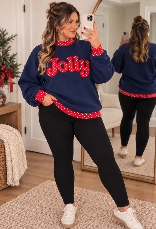 *PREORDER* Plus+ Blue Polka Dot Jolly Sweatshirt
