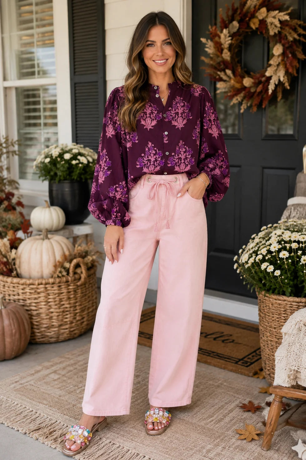 *PREORDER* Pink Tie-Waist Barrel Jeans