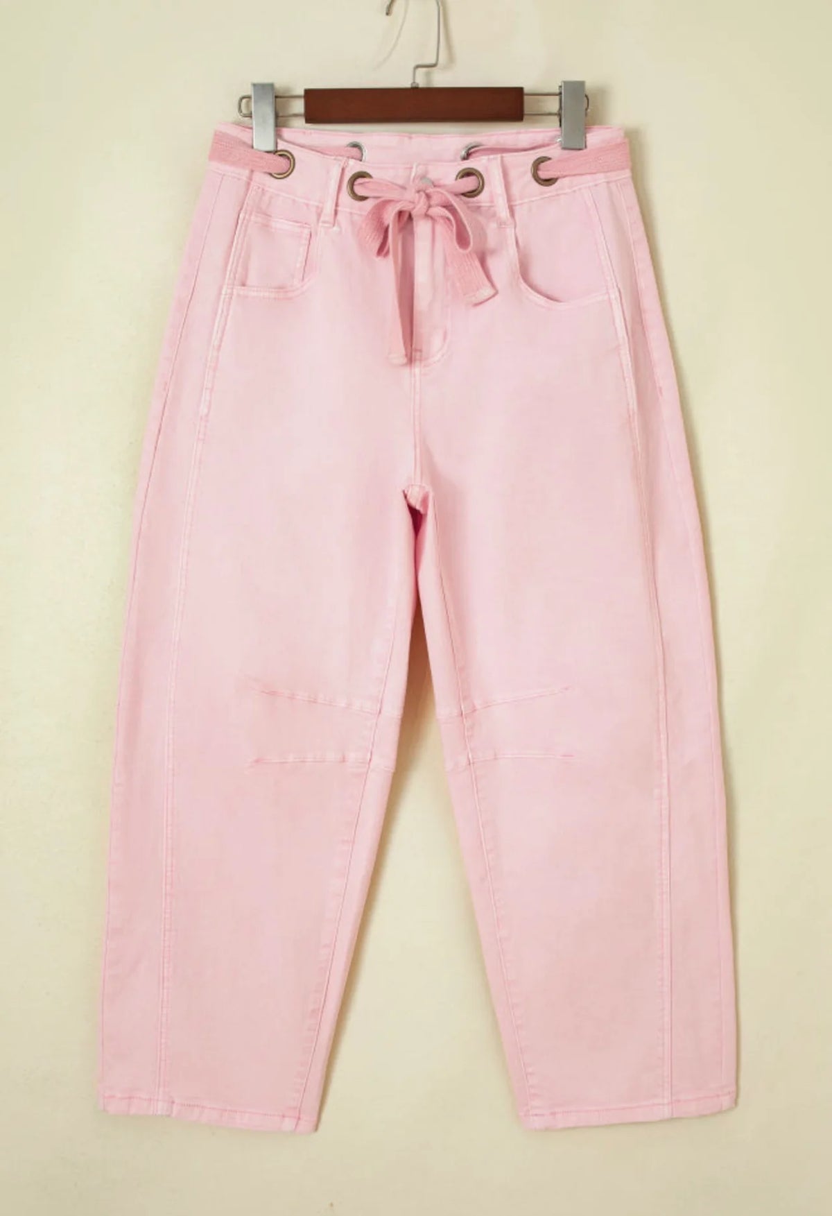*PREORDER* Pink Tie-Waist Barrel Jeans