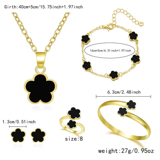 Black Five Piece Clover Jewelry Set