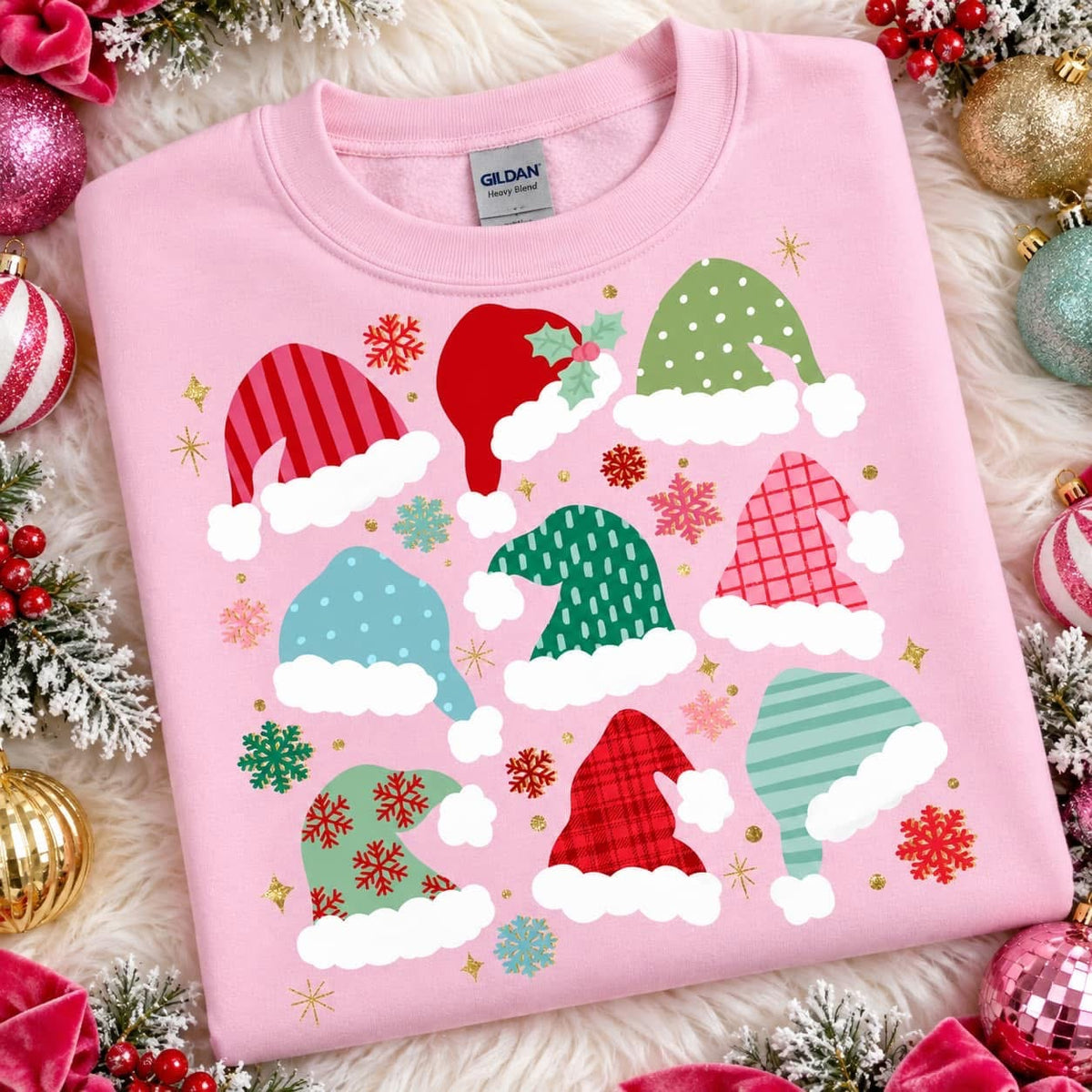 Multi Pattern Santa Hat Graphic Tee/Sweatshirt
