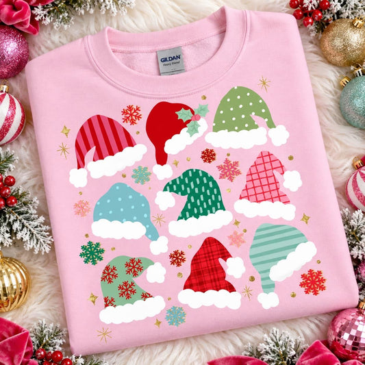 Multi Pattern Santa Hat Graphic Tee/Sweatshirt