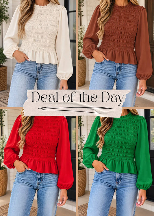 *PREORDER* Smocked Ruffle Hem Blouse