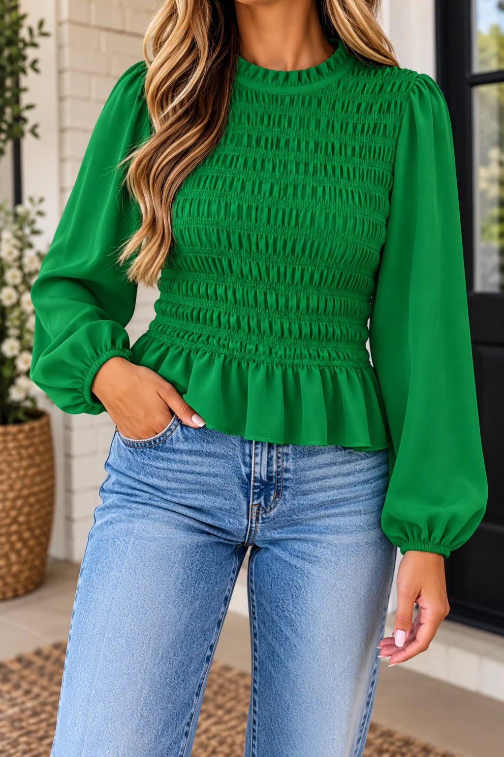 *PREORDER* Smocked Ruffle Hem Blouse