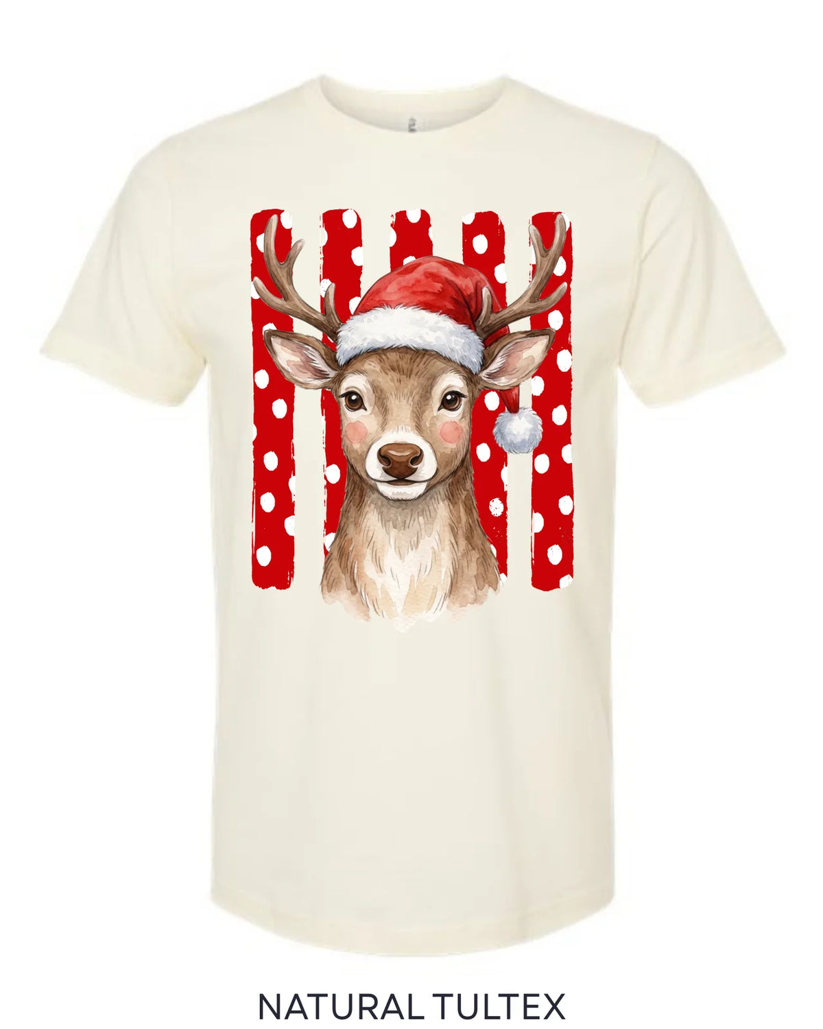 Tultex Polka Dot Stripe Reindeer Graphic Tee