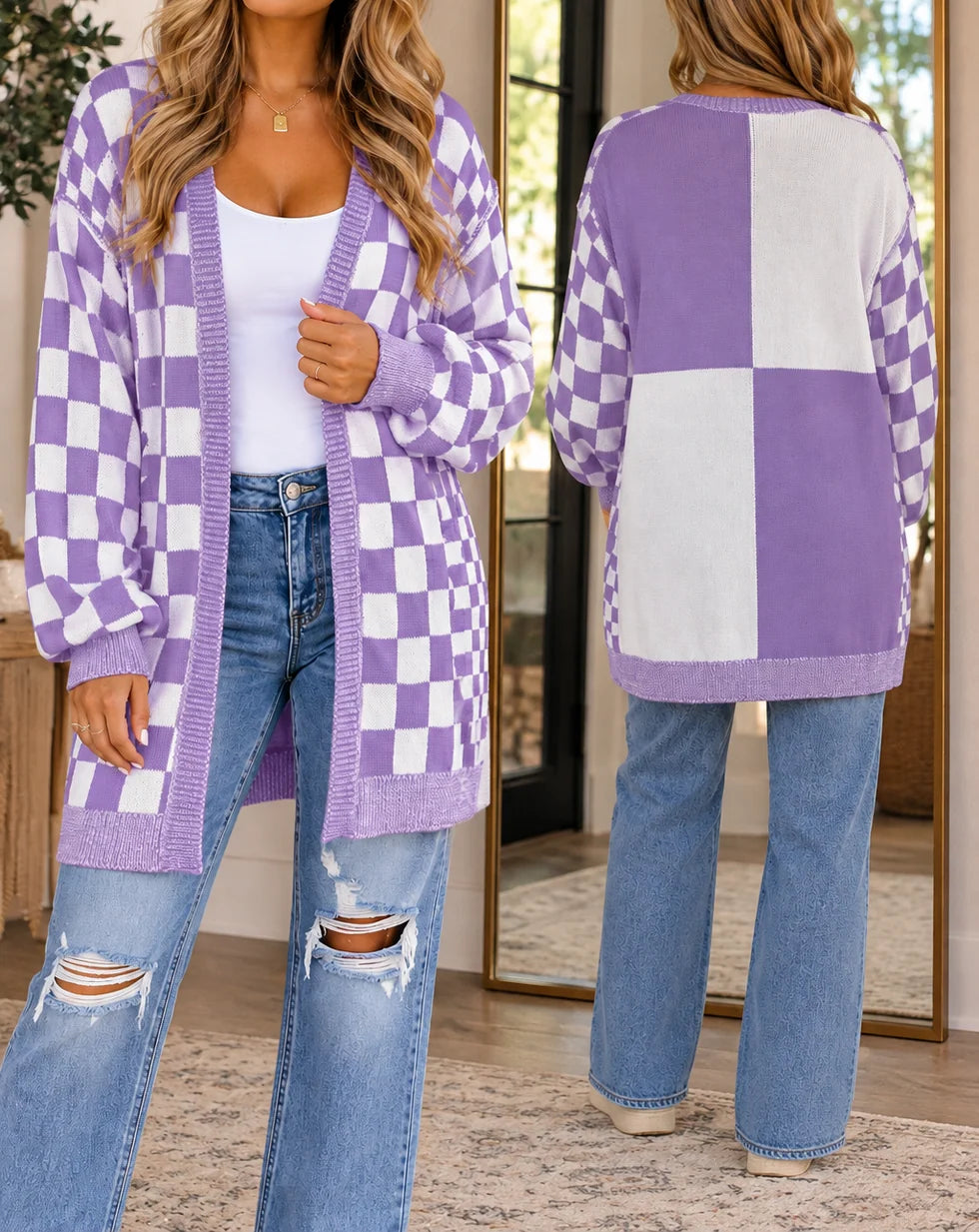 *PREORDER* Purple Checkered Cardigan