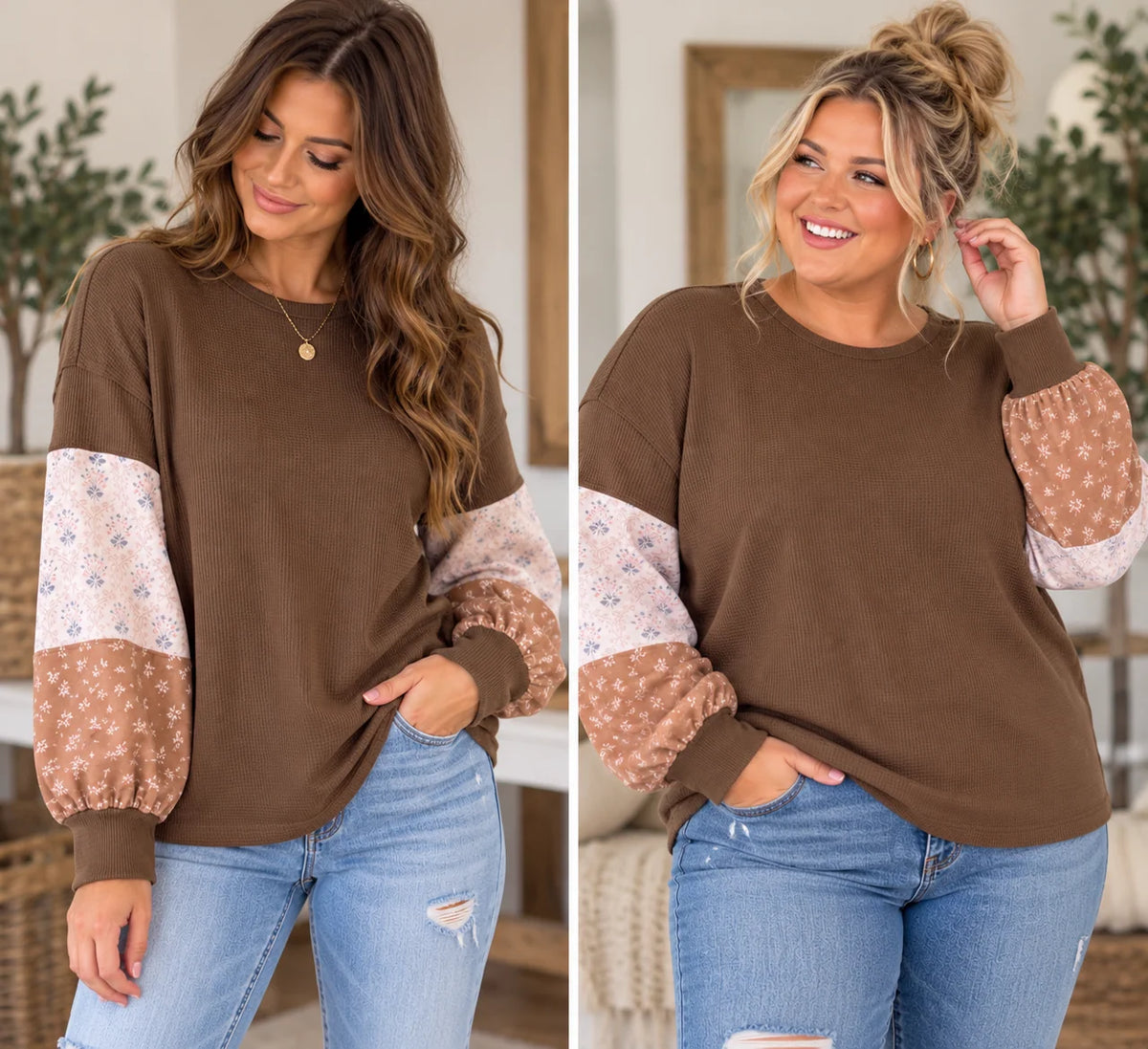 *PREORDER* Waffle Knit Patchwork Top